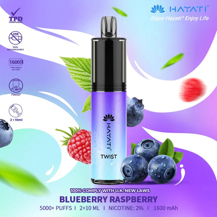 Blueberry Raspberry Hayati Twist 5000 Puffs Disposable Vape Pod Kit (Box of 10)