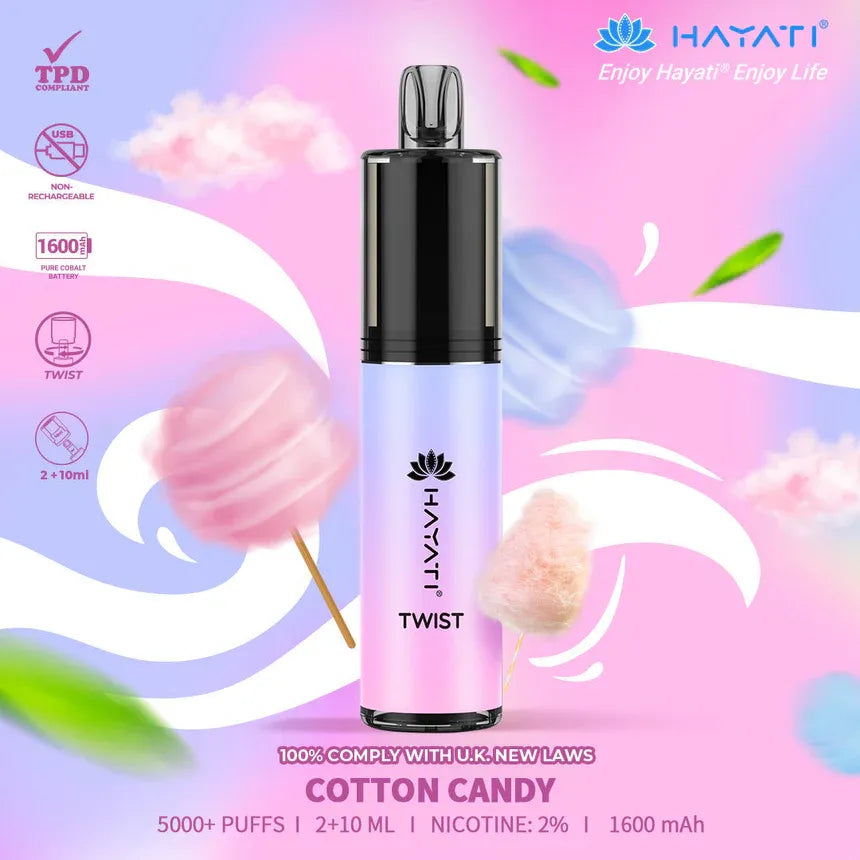 Cotton Candy Hayati Twist 5000 Puffs Disposable Vape Pod Kit (Box of 10)