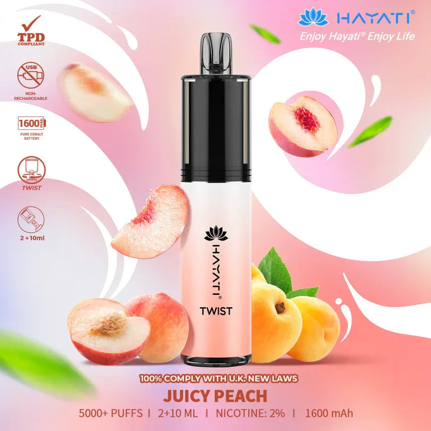 juicy Peach Hayati Twist 5000 Puffs Disposable Vape Pod Kit (Box of 10)