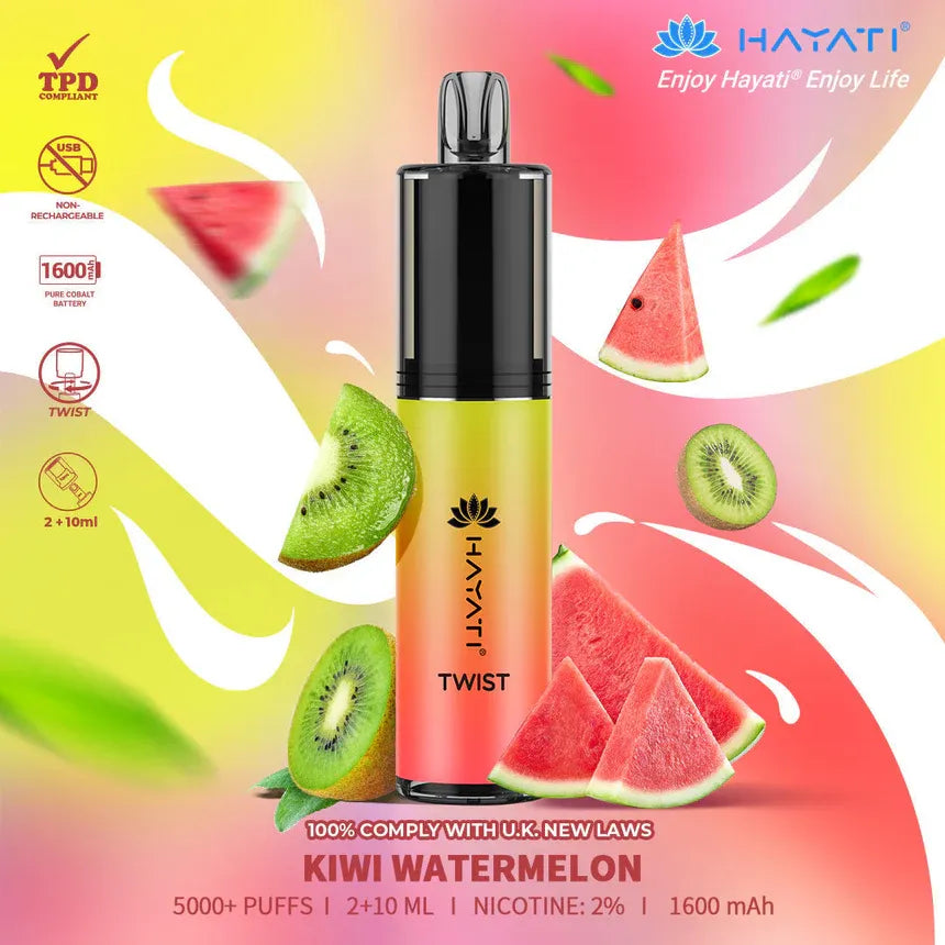 Kiwi Watermelon Hayati Twist 5000 Puffs Disposable Vape Pod Kit (Box of 10)