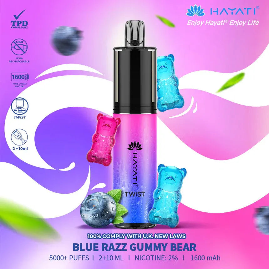 blue razz gummy bear Hayati Twist 5000 Puffs Disposable Vape Pod Kit (Box of 10)