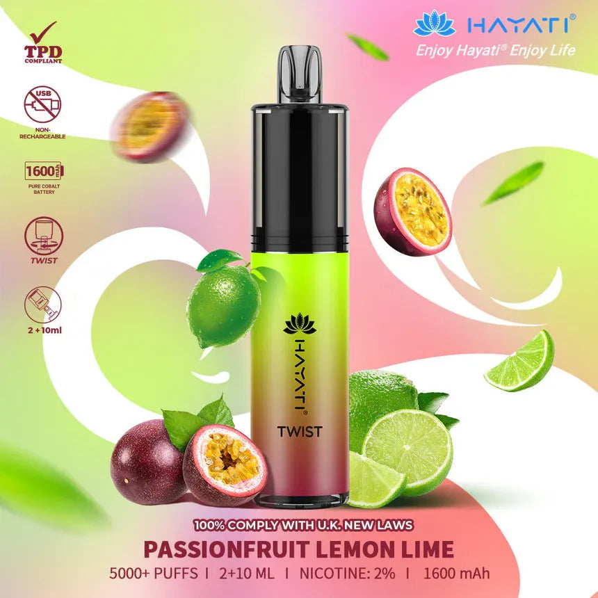 Passionfruit lemon lime Hayati Twist 5000 Puffs Disposable Vape Pod Kit (Box of 10)