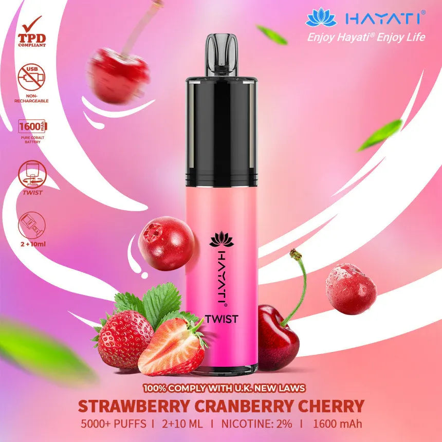 strawberry cranberry cherry Hayati Twist 5000 Puffs Disposable Vape Pod Kit (Box of 10)